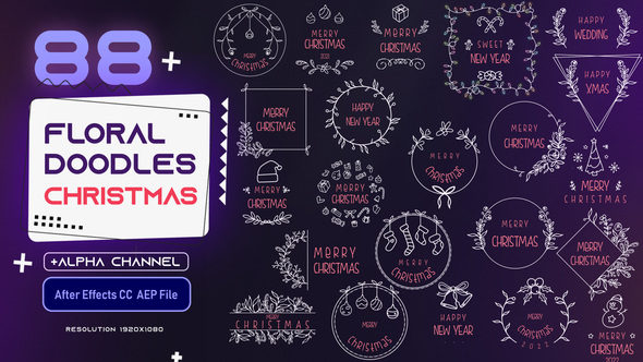 Floral Doodles Pack - Christmas Video Displays template preview