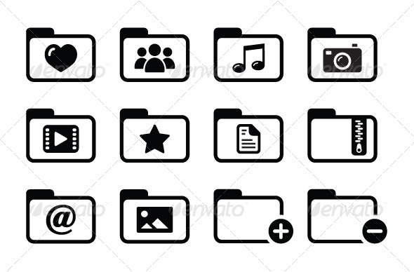 Folder documents music film icons set - Computers Technology