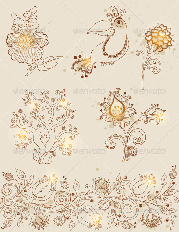 Doodle Nature Elements - Decorative Symbols Decorative