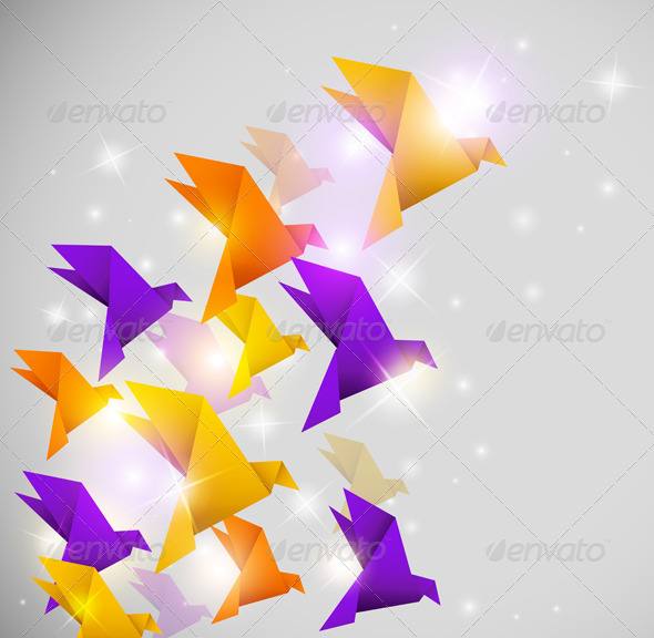 Abstract Background with Origami Birds - Backgrounds Decorative