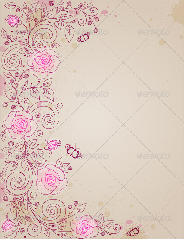 Floral Background with Rose and Butterflies - Backgrounds Decorative
