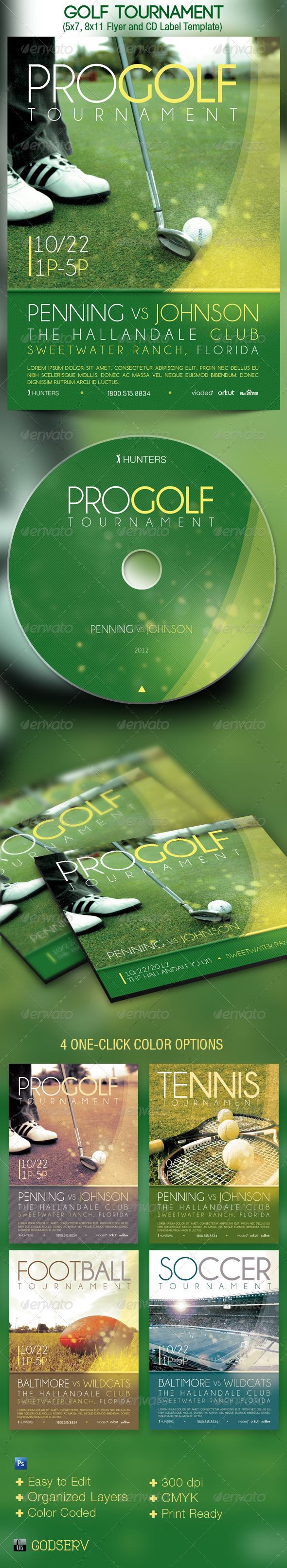 Golf Tournament Event Flyer CD Template - Sports Events