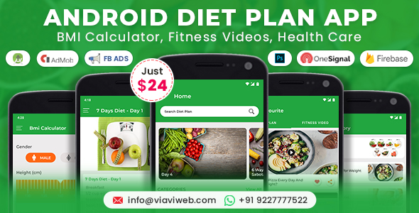 Android Diet Plan App (BMI Calculator, Fitness Videos, Health Care)