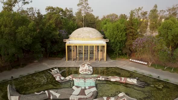 Fountain "Tlaloc" designed by Diego Rivera, view from above. Chapultepec, Mexico city. "Carcamo de D alt