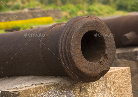 Ancient historic cannon at Daulatabad Fort in Maharashtra, India