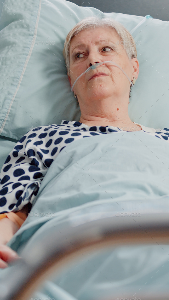 Woman With Sickness Receiving Medication With Iv Drip Bag Stock Photo 