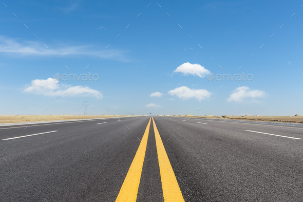 straight road through the wind erosion physiognomy - Stock Photo - Images