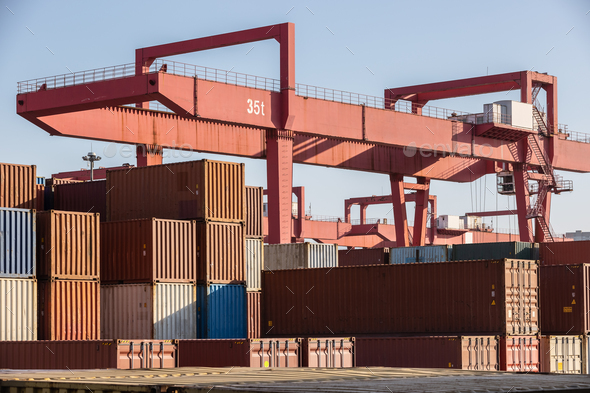 close-up of the containers yard - Stock Photo - Images