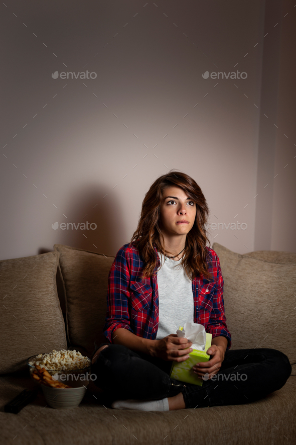 Woman watching drama movie