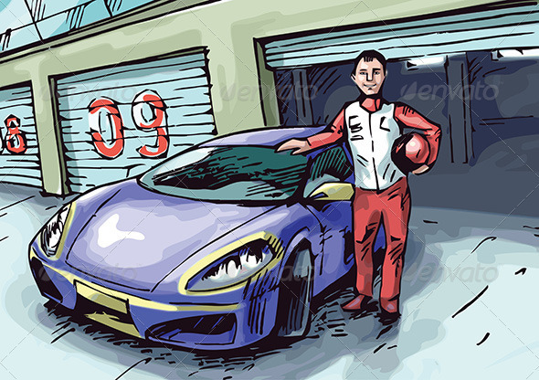 Racer and His Sport Car - People Characters