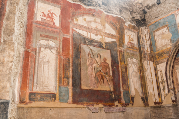 Paintings at the Roman archaeological site of Herculaneum, Italy.