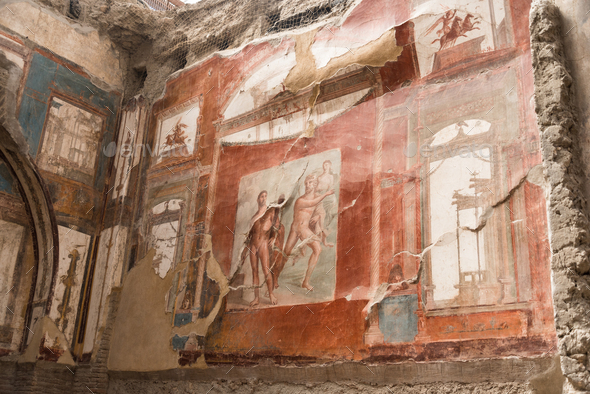 Paintings at the Roman archaeological site of Herculaneum, Italy.