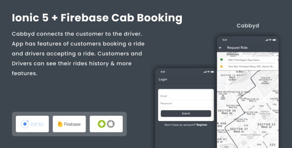 Ionic 5 + Firebase Cab Booking