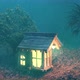 Rain Falls And The Lights Of The Small House In The Deserted Forest - VideoHive Item for Sale