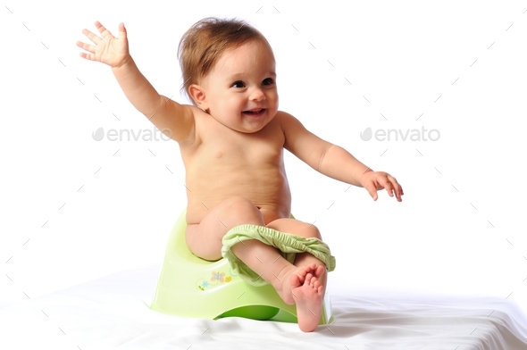 Potty training of adorable baby