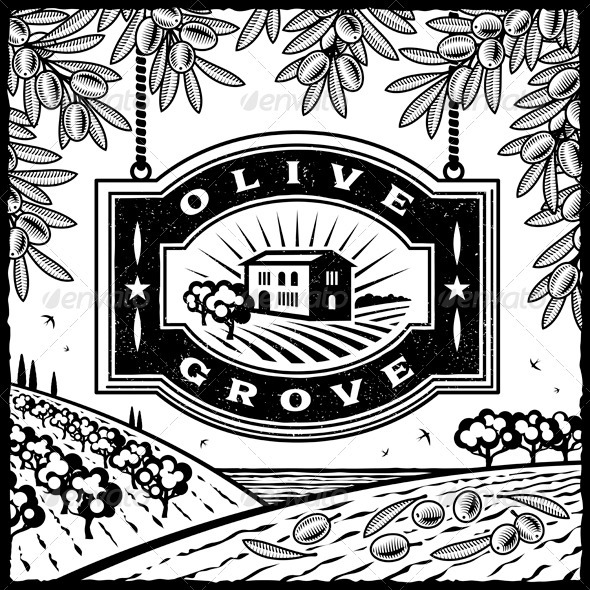 Retro Olive Grove Black And White - Decorative Symbols Decorative