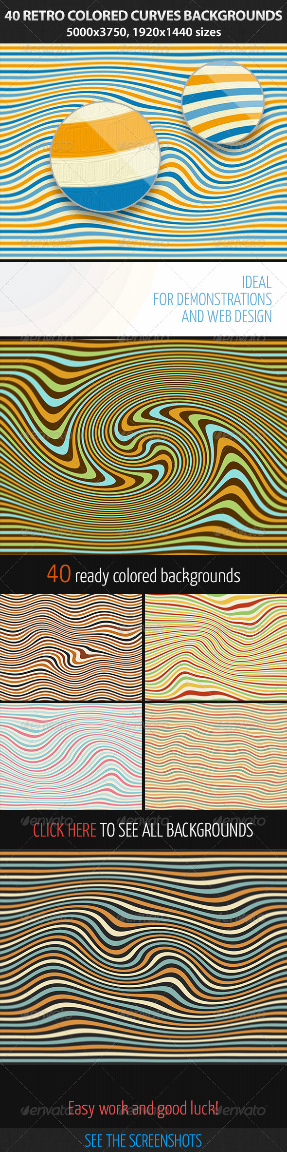 40 Retro Colored Curves - Abstract Backgrounds