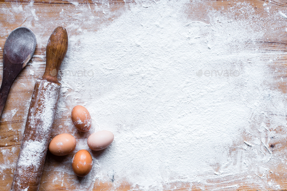 The process of cooking, wooden background, top view Stock Photo by ...