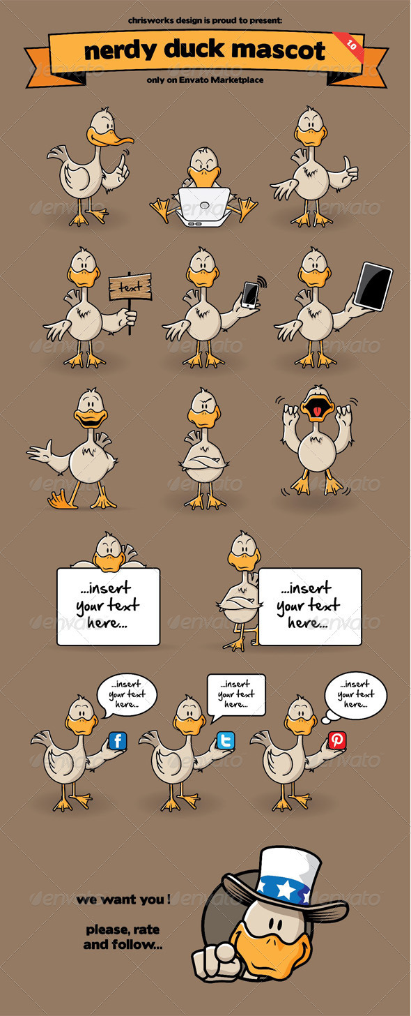 Nerdy Duck Mascot - Animals Characters