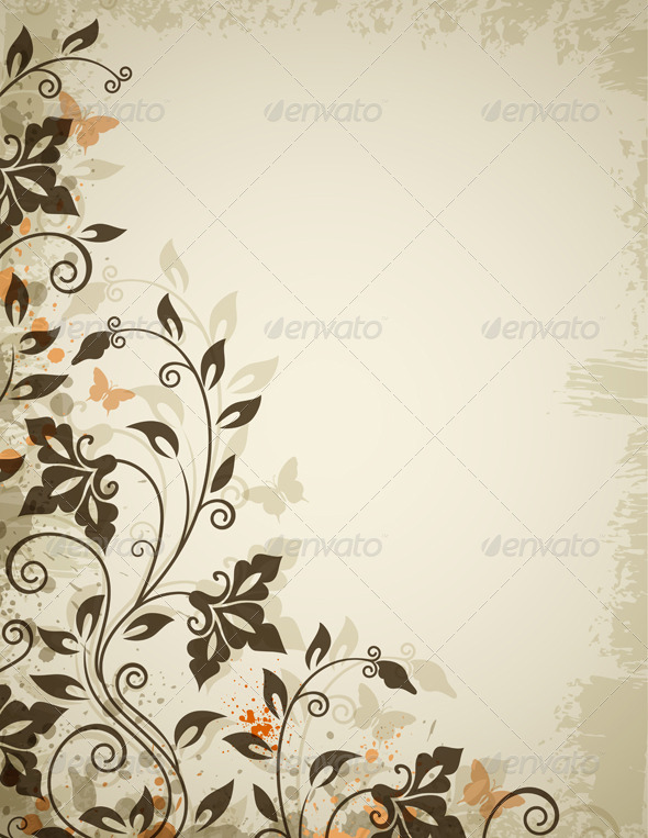 Floral Background with Flowers and Butterflies - Flourishes / Swirls Decorative