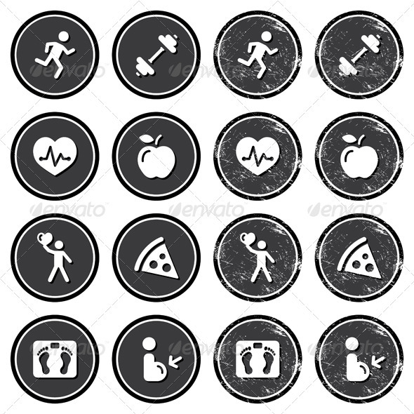 Health and fitness icons retro labels set - Retro Technology