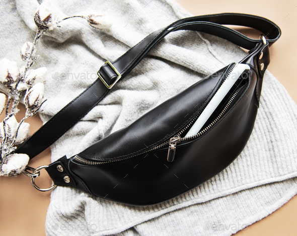 Waist bag made of black leather