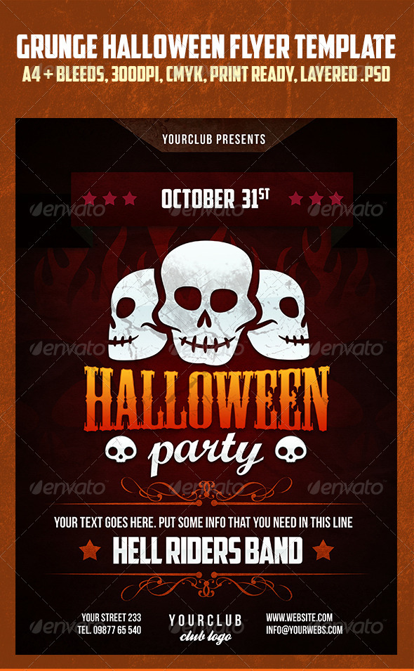 Grunge Helloween Party Flyer Template - Holidays Events