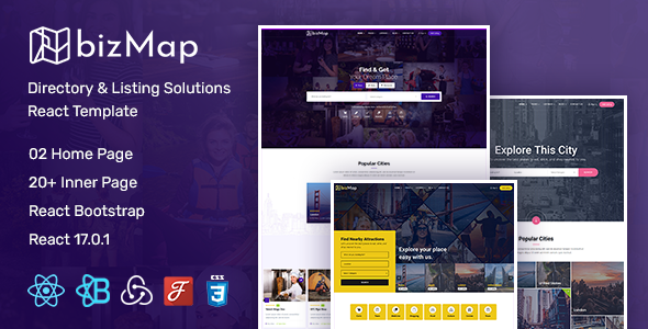 BizMap - Business Directory Listing React & Bootstrap Template
