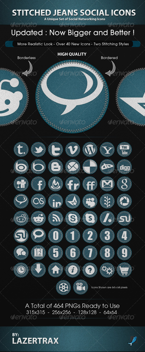 Stitched Jeans Social Icons - Web Icons