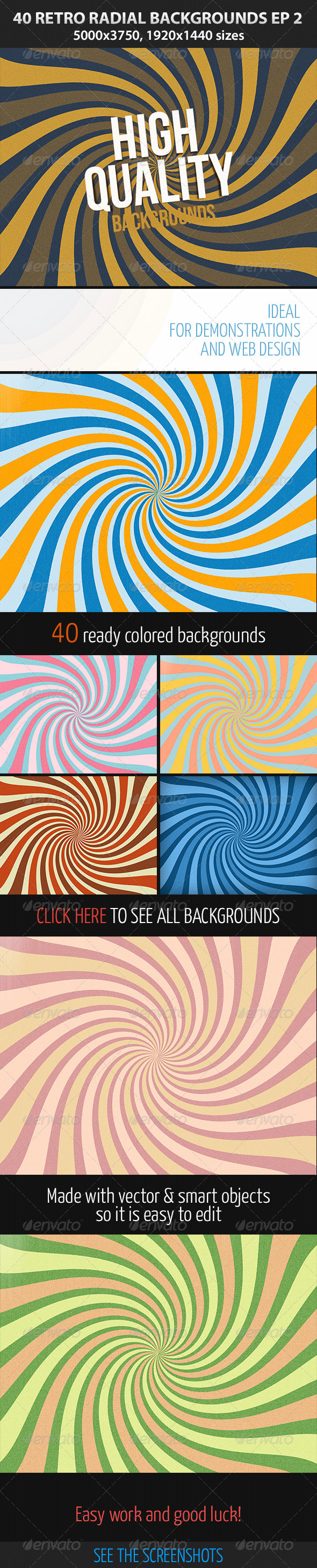 40 Retro Radial Backgrounds EP 2 - Abstract Backgrounds