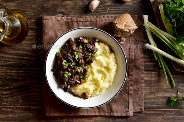 Slow cooked beef with mashed potatoes Stock Photo by voltan1 | PhotoDune