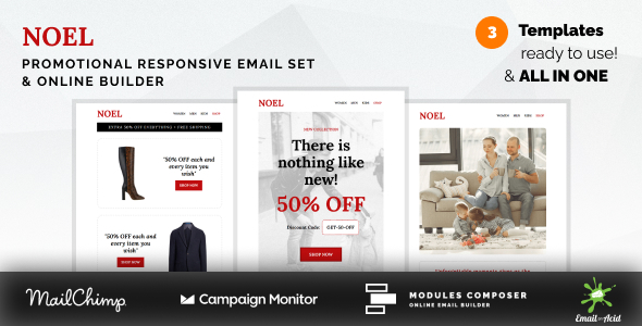 Noel - Promotional Email Templates Set with Online Builder