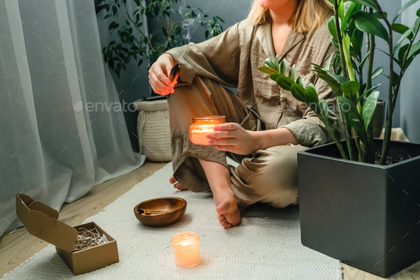 Wellness, spiritual practice with palo santo. Meditation and alternative therapy for mental
