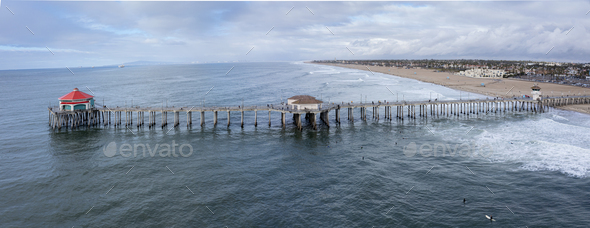 Aerial of Huntington Beach Pier - Stock Photo - Images
