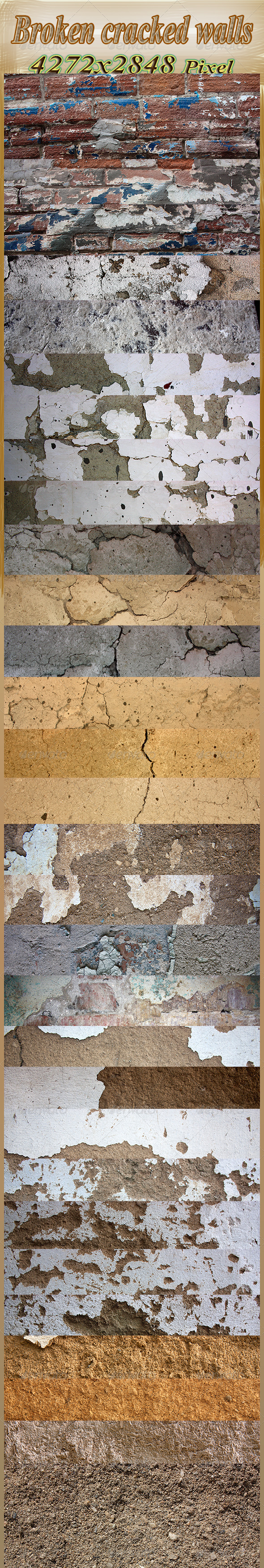 Broken Old Walls, Cracked and Broken - Fabric Textures