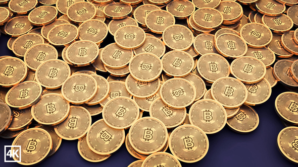 Heaps Of Digital Bitcoin Currency with Purple and White Backgrounds
