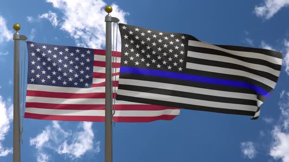Usa Flag Vs American Blue Line Police Flag United States On Flagpole alt