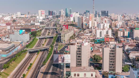Aerial View of Via Expresa Highway and Metropolitan Bus with Traffic Timelapse alt