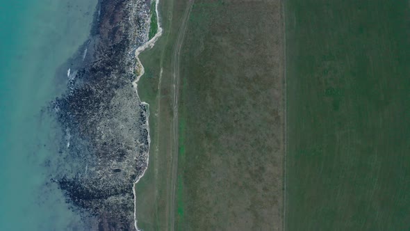 Top down aerial shot of the white cliffs of dover UK alt