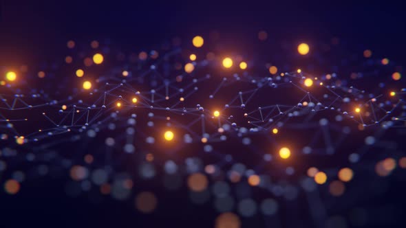Lights Network with Orange Glowing Lights  3d Animation Loop Background