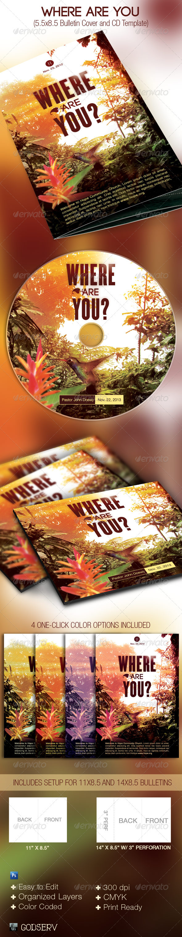 Where Are You Church Bulletin Cover CD Template - Miscellaneous Print Templates