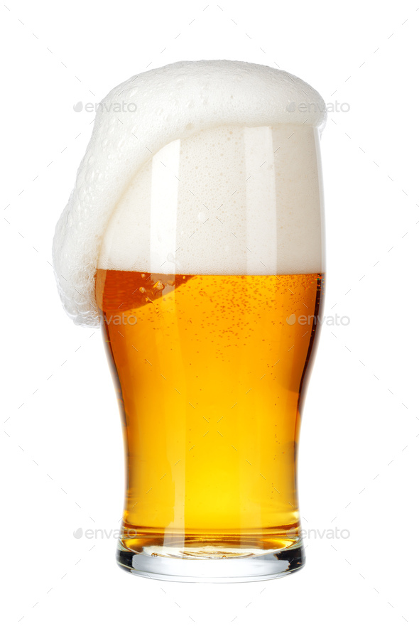 Single glass of beer close up isolated on white background Stock Photo