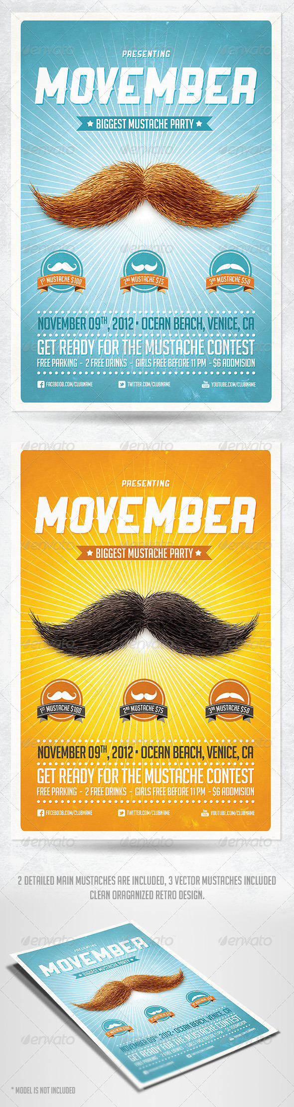 Movember Retro Party Flyer Template