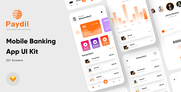 Paydil - Mobile Banking App UI Kit For Sketch