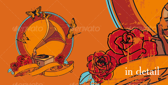 Vintage vignette with gramophone and roses