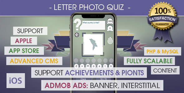 Letter Photo Quiz With CMS & Ads - iOS