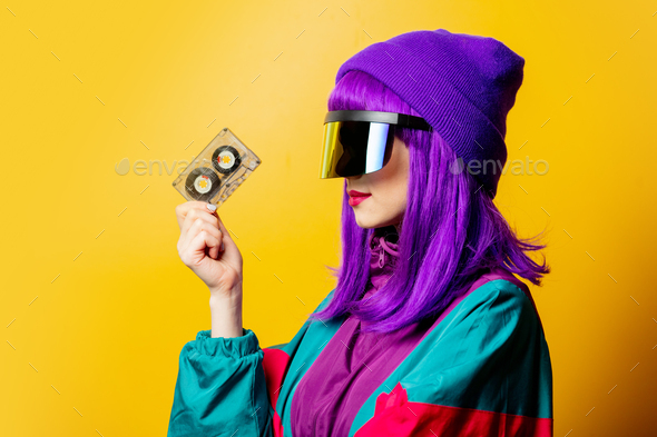 Style Woman 80s Tracksuit Vr Glasses Stock Photo 1873726117