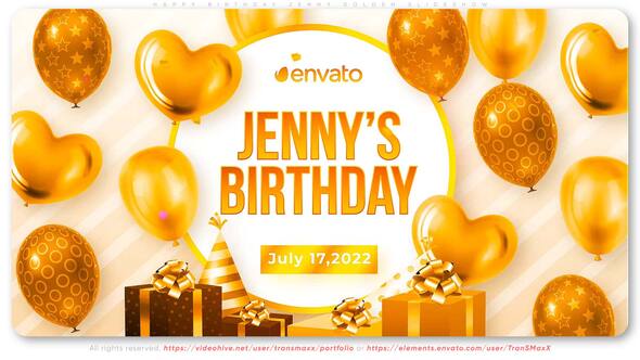 Happy Birthday Jenny Golden Slideshow Openers template preview