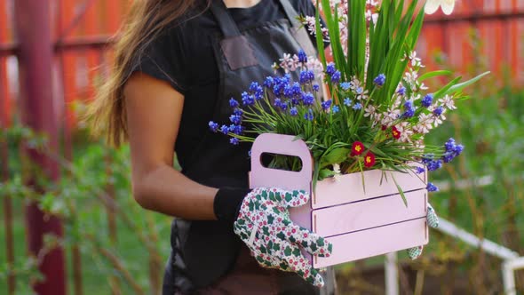 Beautiful girl in spring flowers