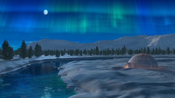 Aurora over Igloo at Winter River